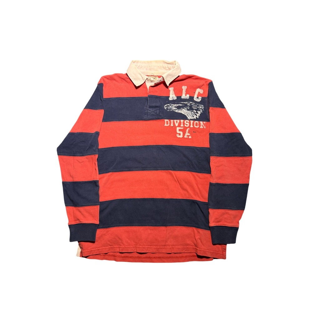 Vintage Y2K American Living Rugby Shirt Red Navy Blue Striped Eagle M